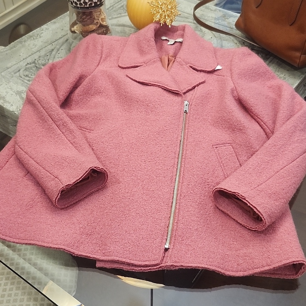 Zara Trafaluc Modern Lapel Collar Wool Trench Coat Dusty Pink Like New L